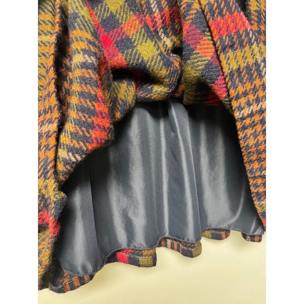 VINTAGE - GOR-RAY 100% Pure New Wool Herringbone Plaid Midi Skirt, Pleated